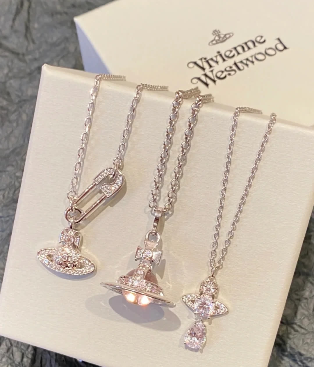 Vivienne Westwood Gold Tone Crystal Orbit Necklace and Earrings Set